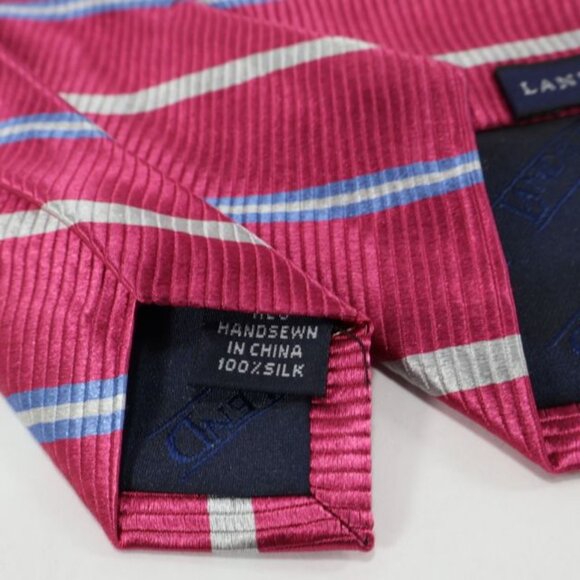 Lands End Mens Necktie Silk Stripes Repp Pink Blue Grey Classic Handsewn - Picture 5 of 6